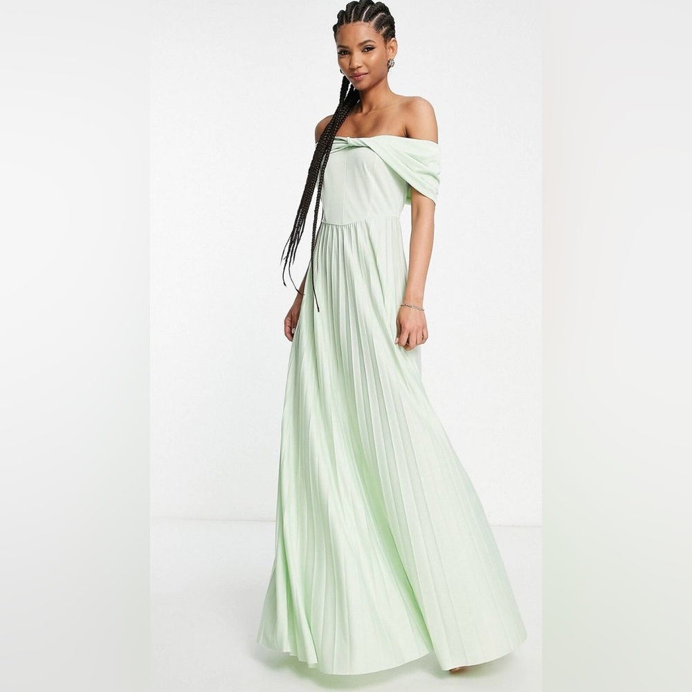 ASOS Light Green Off-Shoulder Maxi Dress